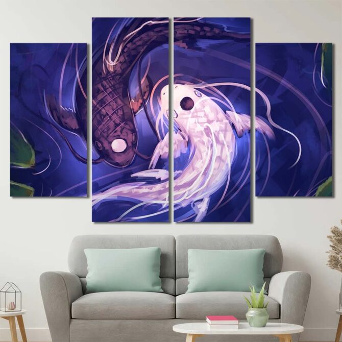 Koi Fish Yin Yang Framed Wall Art Layout-Four Panels Diamond