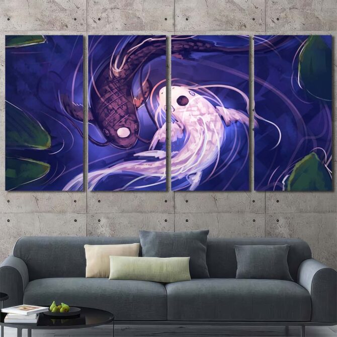 Koi Fish Yin Yang Framed Wall Art Layout-Four Panels Regular
