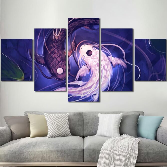 Koi Fish Yin Yang Framed Wall Art Layout-Five Panels Diamond