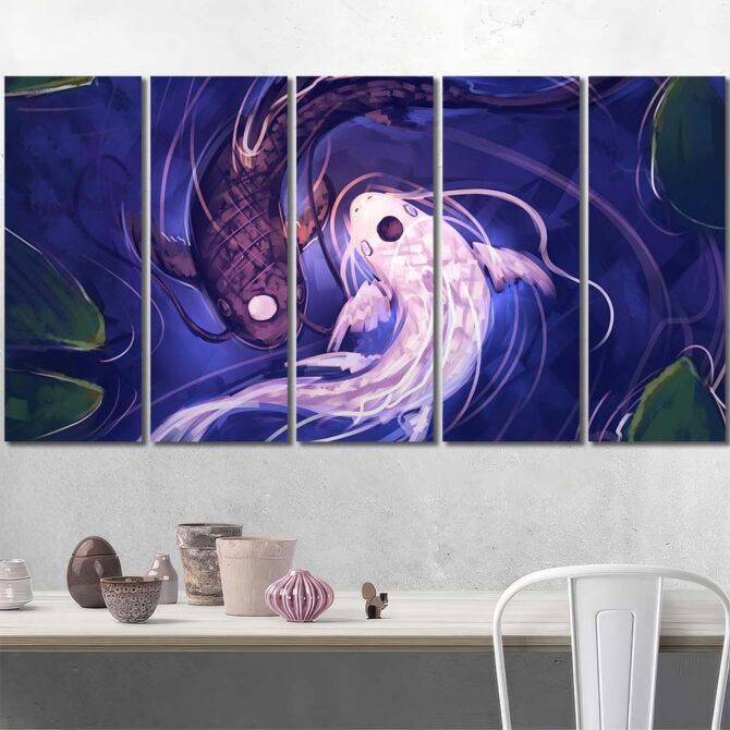 Koi Fish Yin Yang Framed Wall Art Layout-Five Panels Regular