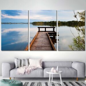 Lake Landscape Wall Art Canvas with Frame Layout-Three Panels Regular