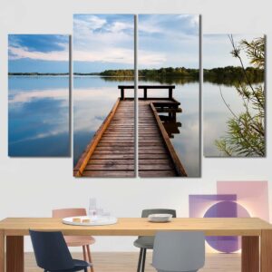 Lake Landscape Wall Art Canvas with Frame Layout-Four Panels Diamond