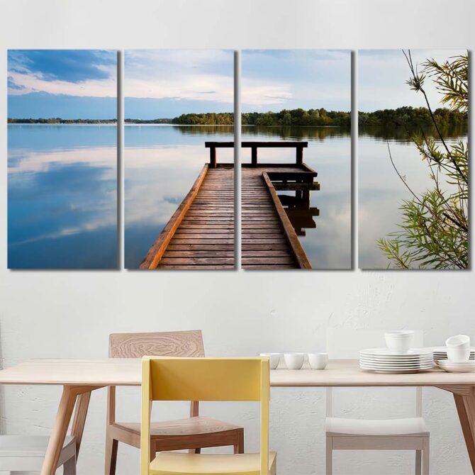 Lake Landscape Wall Art Canvas with Frame Layout-Four Panels Regular