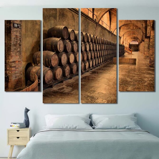Wine Cellar Wall Art Canvas with Frame Layout-Four Panels Diamond