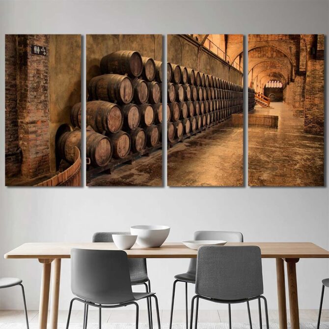 Wine Cellar Wall Art Canvas with Frame Layout-Four Panels Regular