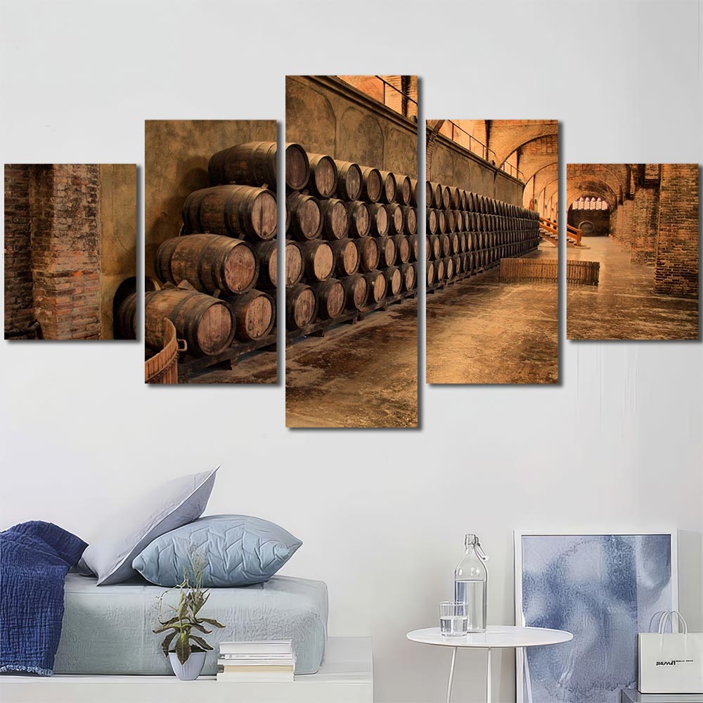 Wine Cellar Wall Art Canvas with Frame Layout-Four Panels Diamond