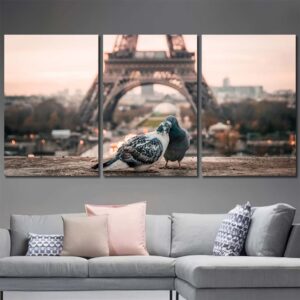 Love Birds in Paris Wall Art Pictures with Frame Layout-Three Panels Regular