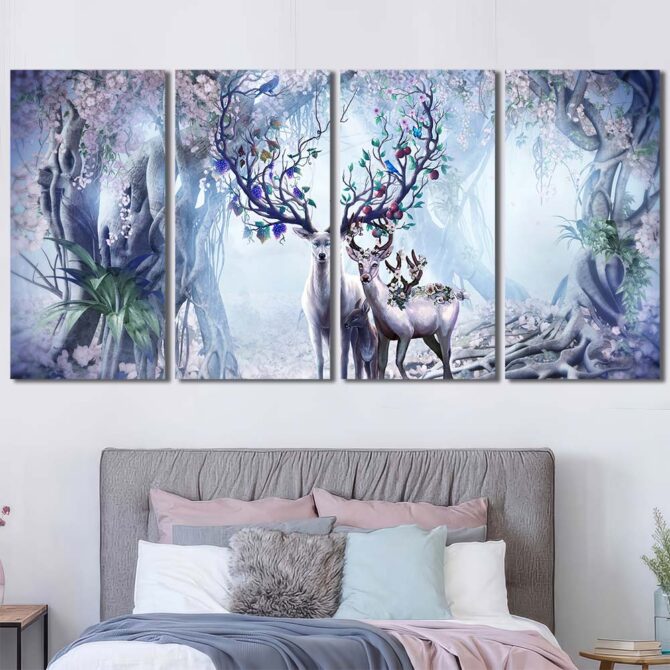 Magical Deer Printed Wall Art Painting Layout-Four Panels Regular