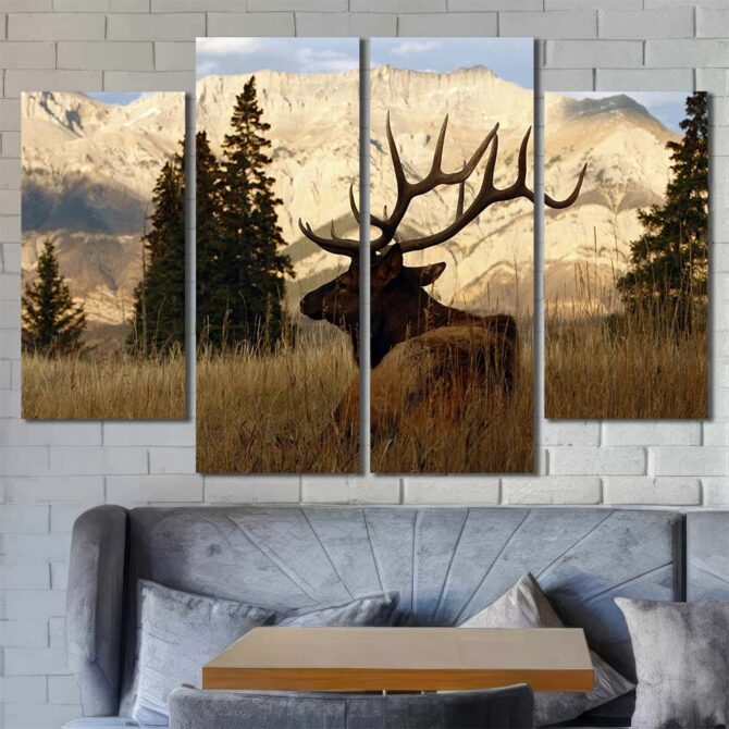 Nordic Deer Framed Canvas Wall Art Layout-Four Panels Diamond