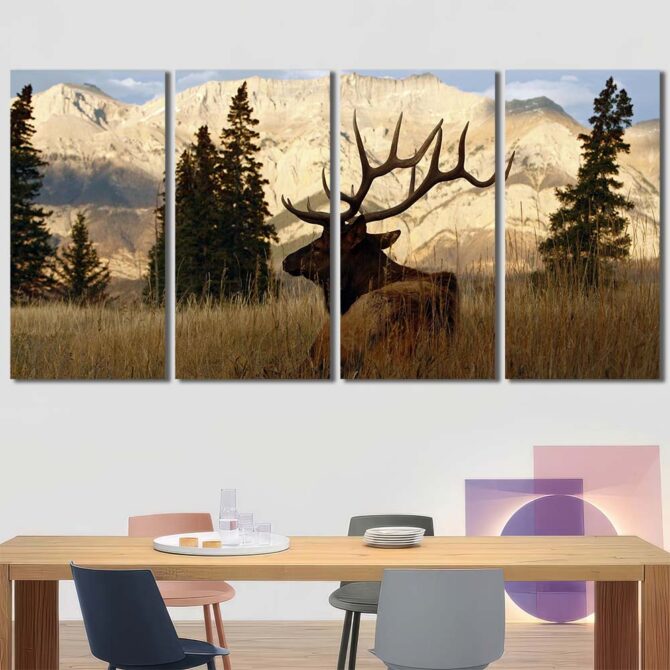 Nordic Deer Framed Canvas Wall Art Layout-Four Panels Regular