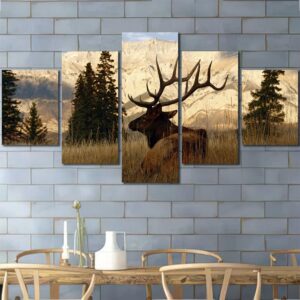 Nordic Deer Framed Canvas Wall Art Layout-Four Panels Diamond