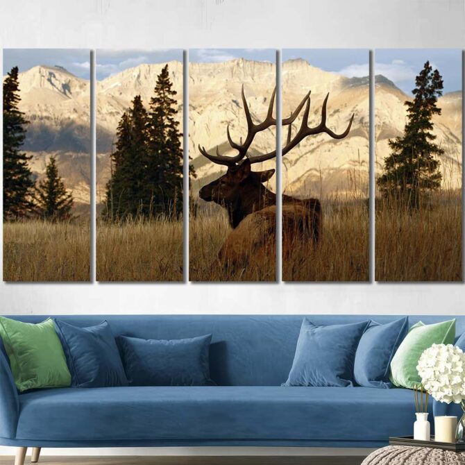Nordic Deer Framed Canvas Wall Art Layout-Five Panels Regular