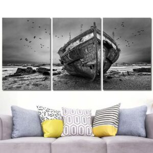 Old Boat Framed Canvas Layout-Three Panels Regular
