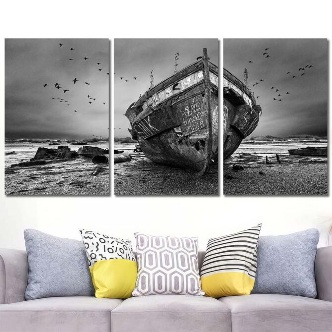 Old Boat Framed Canvas Layout-Three Panels Regular