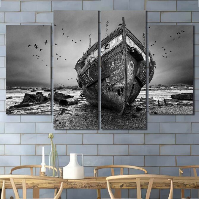 Old Boat Framed Canvas Layout-Four Panels Diamond