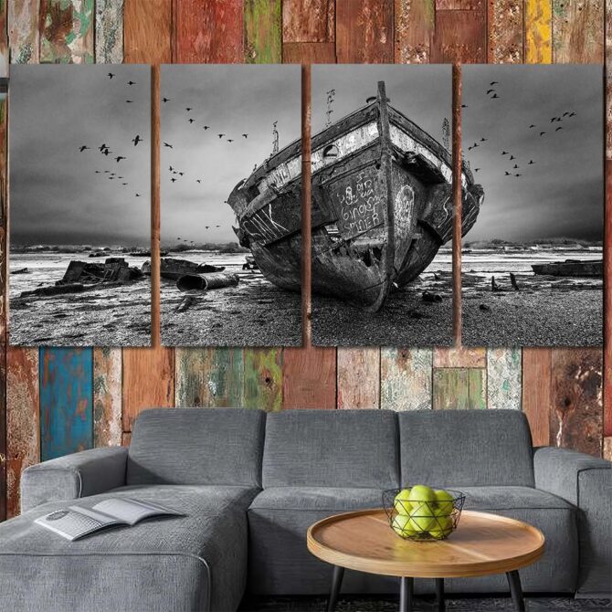 Old Boat Framed Canvas Layout-Four Panels Regular
