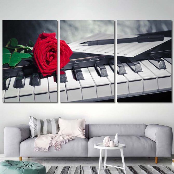 Piano Rose Printed Canvas Painting Layout-Three Panels Regular