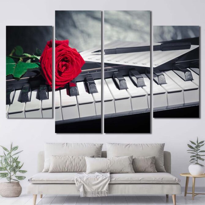 Piano Rose Printed Canvas Painting Layout-Four Panels Diamond