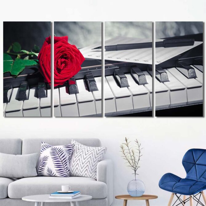 Piano Rose Printed Canvas Painting Layout-Four Panels Regular