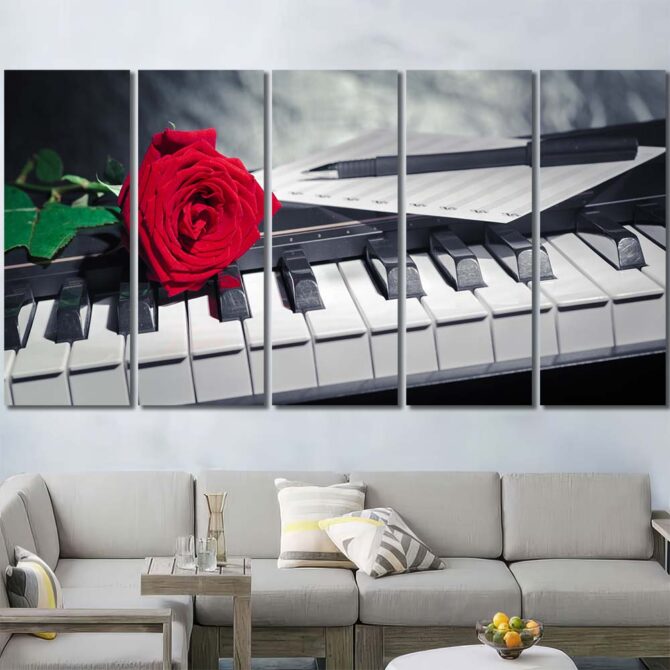 Piano Rose Printed Canvas Painting Layout-Five Panels Regular