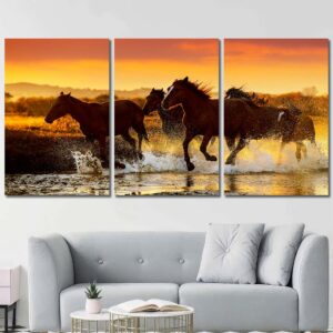 Racing Horses Picture on Canvas with Frame Layout-Three Panels Regular