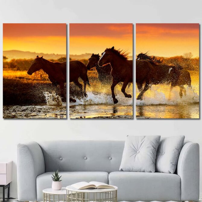 Racing Horses Picture on Canvas with Frame Layout-Three Panels Regular