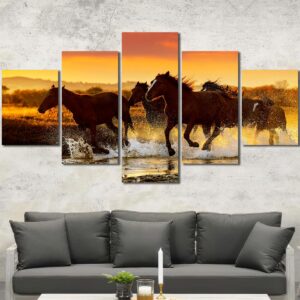 Racing Horses Picture on Canvas with Frame Layout-Four Panels Diamond