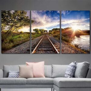 Railroad Landscape Multi Canvas with Frame Layout-Three Panels Regular