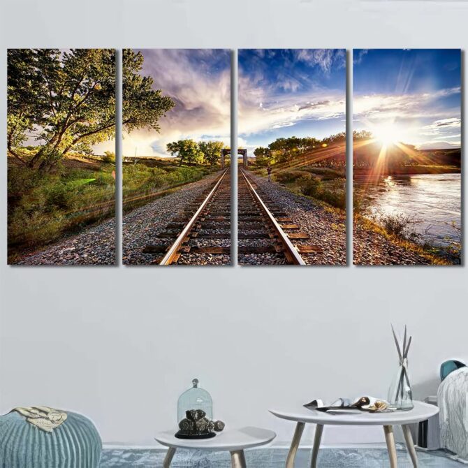 Railroad Landscape Multi Canvas with Frame Layout-Four Panels Regular