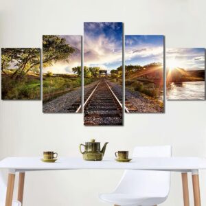 Railroad Landscape Multi Canvas with Frame Layout-Four Panels Diamond