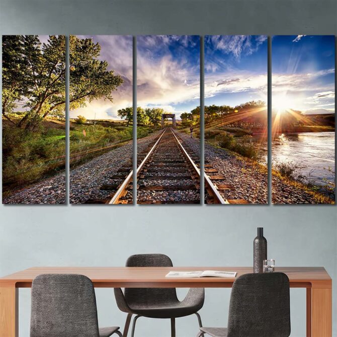 Railroad Landscape Multi Canvas with Frame Layout-Five Panels Regular