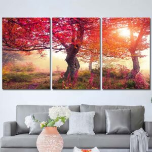 Red Autumn Trees Home Decor Canvas Layout-Three Panels Regular