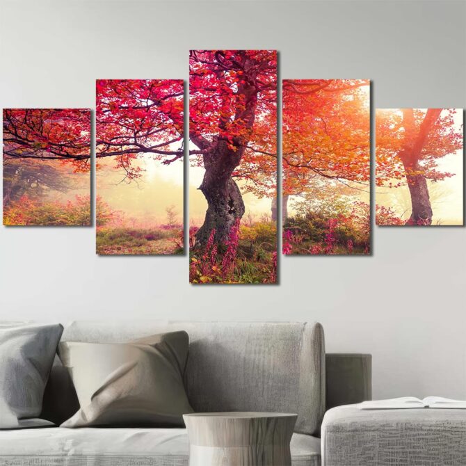 Red Autumn Trees Home Decor Canvas Layout-Five Panels Diamond