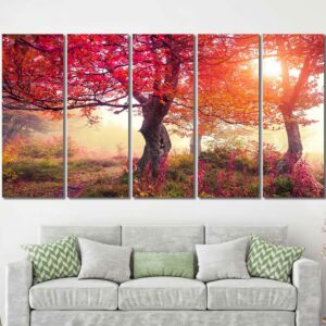 Red Autumn Trees Home Decor Canvas Layout-Four Panels Regular