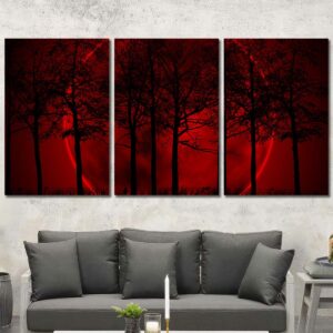 Red Moon Forest Canvas Art Layout-Three Panels Regular