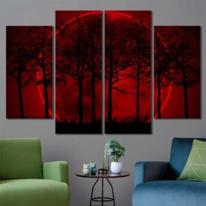 Red Moon Forest Canvas Art Layout-Four Panels Diamond