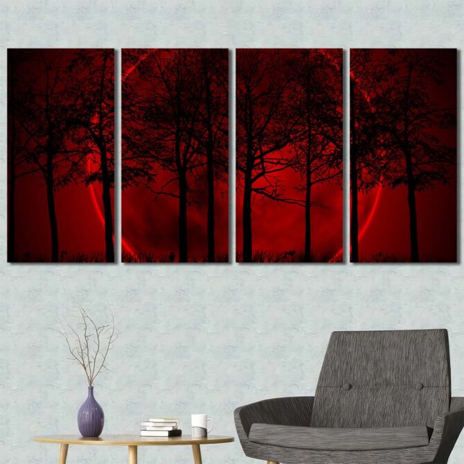 Red Moon Forest Canvas Art Layout-Four Panels Regular