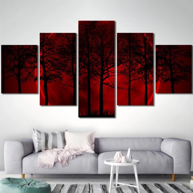 Red Moon Forest Canvas Art Layout-Five Panels Diamond