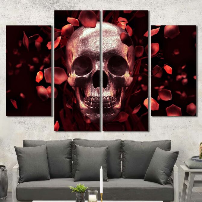 Red Rose Death Framed Print Art Canvas Layout-Four Panels Diamond