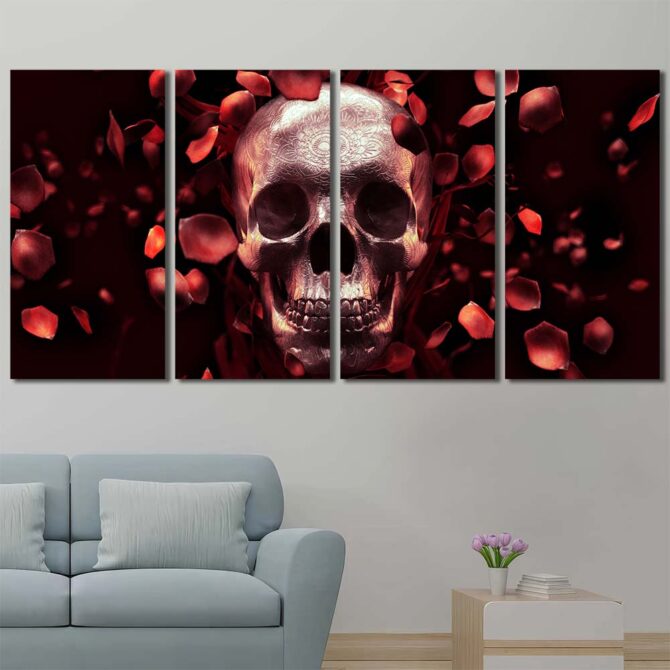 Red Rose Death Framed Print Art Canvas Layout-Four Panels Regular