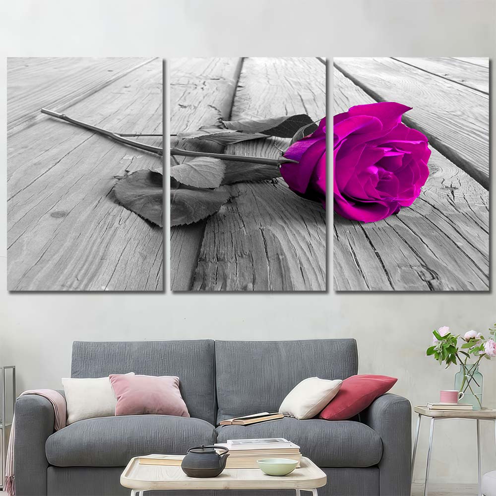 Romantic Rose Decor Art Canvas with Frame Layout-Three Panels Regular
