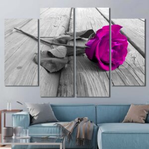 Romantic Rose Decor Art Canvas with Frame Layout-Four Panels Diamond