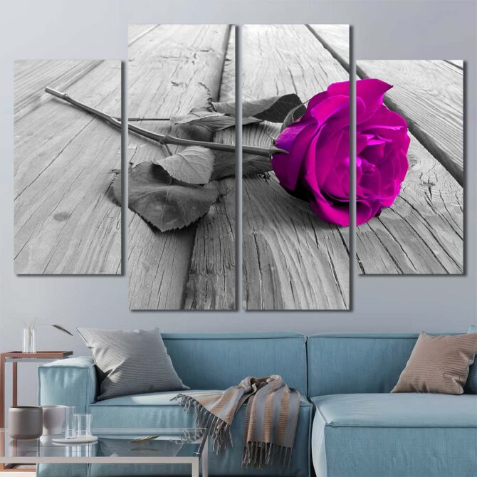 Romantic Rose Decor Art Canvas with Frame Layout-Four Panels Diamond
