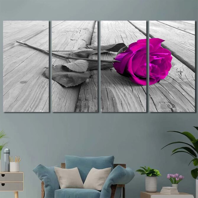 Romantic Rose Decor Art Canvas with Frame Layout-Four Panels Regular
