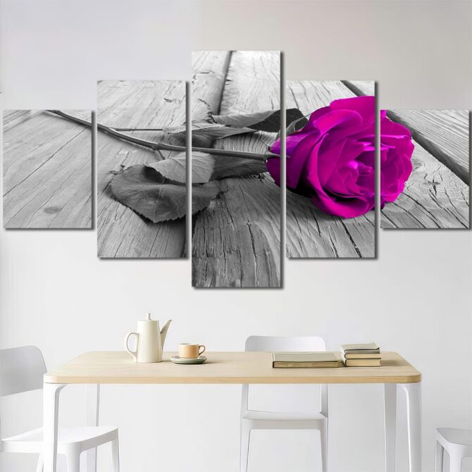 Romantic Rose Decor Art Canvas with Frame Layout-Five Panels Diamond