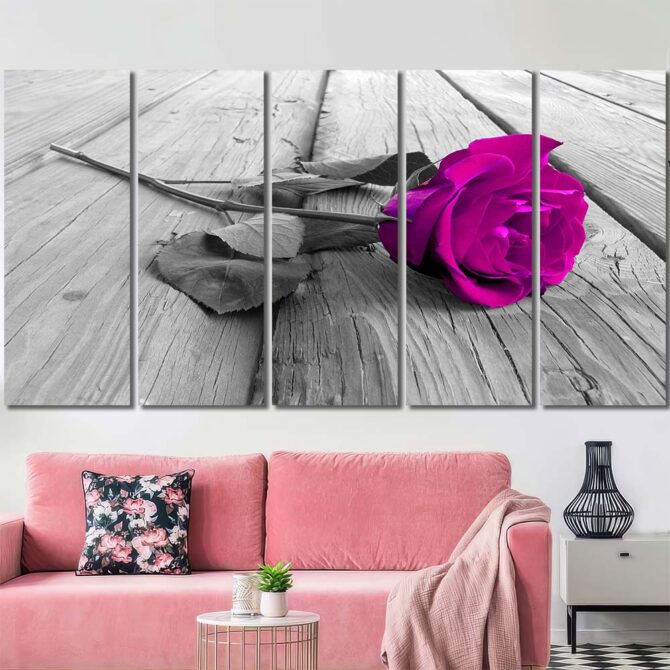 Romantic Rose Decor Art Canvas with Frame Layout-Five Panels Regular