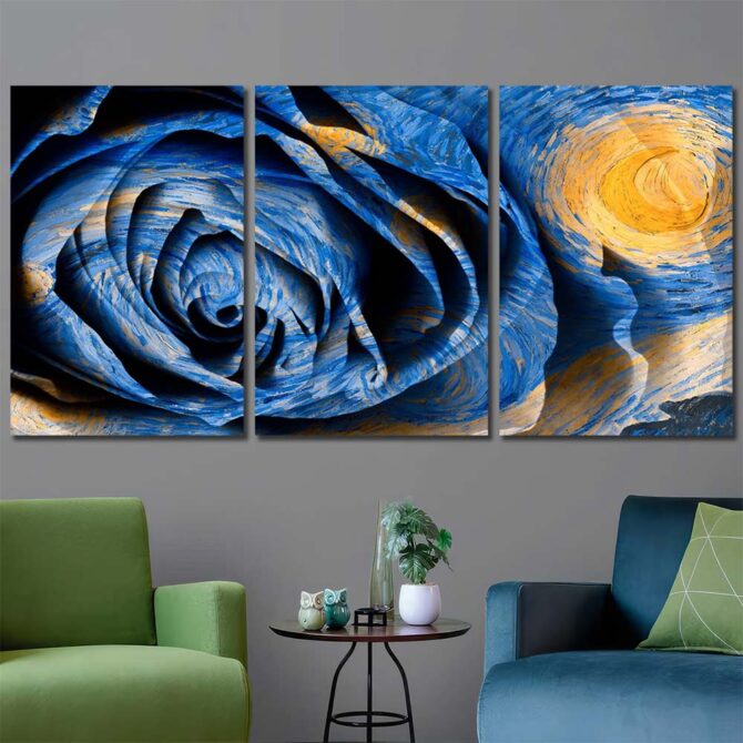 Starry Night Rose Multi Canvas with Frame Layout-Three Panels Regular
