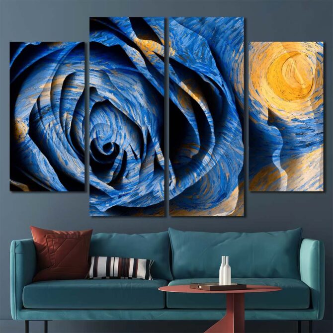 Starry Night Rose Multi Canvas with Frame Layout-Four Panels Diamond