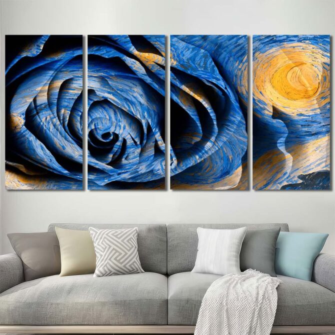 Starry Night Rose Multi Canvas with Frame Layout-Four Panels Regular