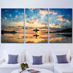 Surfers Seascape Framed Canvas Layout-Three Panels Regular